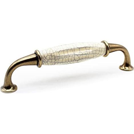 Poignée de meuble vintage laiton vieilli 144mm – 4 poignées en zinc-aluminium et porcelaine – Entraxe 128mm – Pour tiroirs et portes (1/5)