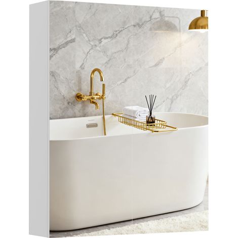 Armoire avec Miroir en Bois Rangement Salle de Bain Fermeture Porte Tampon MDF (1/5)