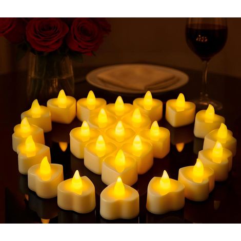 24 Bougies LED,Forme de Coeur,Sans Flamme,Pile LR41 Incluse,Décoration Mariage (1/5)