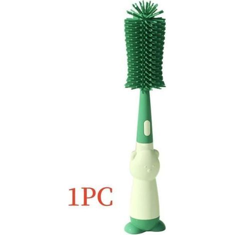 Goupillon Bouteille - Multifonctionnel - 3 en 1 - Silicone - Longue Poignée - Vert (1/4)