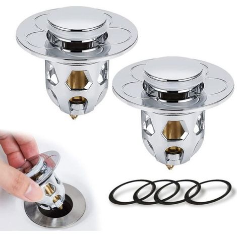 Bouchon De Lavabo - Pop-Up Universel - Pour Drain 34 À 40 Mm - Avec Filtre Anti-Obstruction - Lot De 2 (1/4)