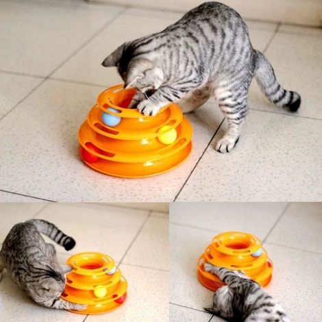 Jouet interactif pour chat avec balles - Piste à rouleaux en plastique orange (1/4)