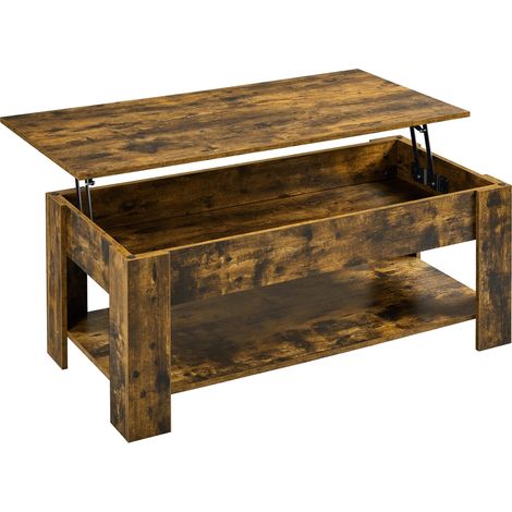 Yaheetech Tavolino Sollevabile da Salotto con Ripiano Tavolino da Caffè con Portariviste Tavolo Basso da Divano Mobile Elevabile per Soggiorno 120 x 60 x 49,5-62,5 cm Marrone Rustico