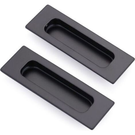 Set of 2 rectangular recessed sliding door handles with concealed recess, 12 x 4 x 1.2 cm, matte black stainless steel (1/5)