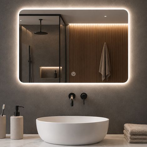 Specchio Led Rettangolare con Led 3 Colori Dimmerabile 70x50 cm Pulsante Touch