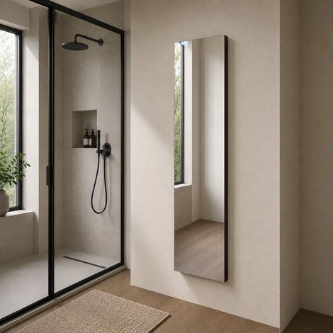 Miroir Mural 30X130 Cm Cadre Mdf Noir Finition Brillante, Fixation Facile (1/5)