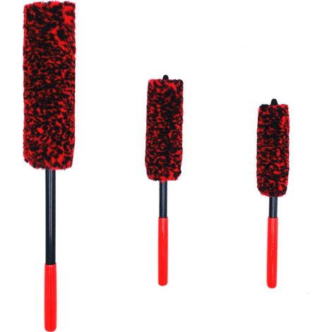 Ensemble de 3 brosses de nettoyage pour jantes de voiture - Brosses en laine synthétique sans métal, brosses de nettoyage pour jantes et pneus, brosses douces en laine pour le nettoyage des jantes et (1/5)