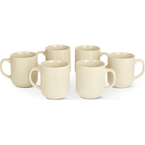 Mugs en Grès Émaillé, Lot de 6 Pièces, 47,3cl, Compatible Micro-Ondes et Lave-Vaisselle, Couleur Ivoire (1/5)