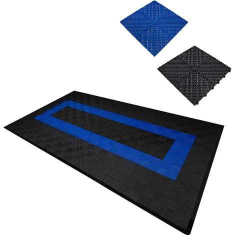 Vented Garage Floor Tiles With Edges – 90 Black & 30 Blue