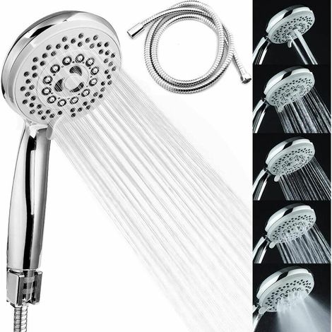 Soffione doccia + tubo flessibile doccia da 2 m, soffione doccia anticalcare accessori universali 5 modalità alta pressione risparmio idrico, doccia per bagno in ABS + acciaio inossidabile