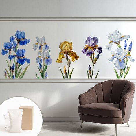Papier peint intissé classique moderne pour salon et chambre à coucher Décoration rapide avec colle Fleurs d'iris 250x104 cm (1/5)