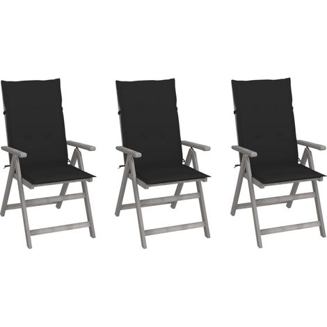 Lot de 3 Chaises inclinables de jardin,Fauteuils d'extérieur avec coussins Bois d'acacia -TF19558 (1/5)