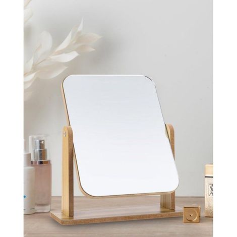 Miroir sur pied - Miroir de table en bois - Autoportant - Miroir cosmétique pour coiffeuse - Convient pour : Bureau, Chambre (1/5)