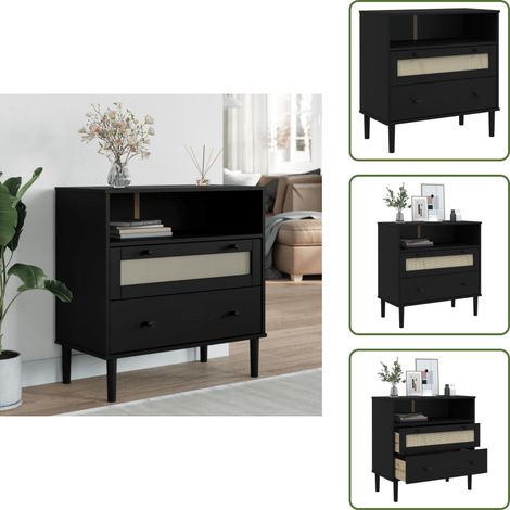 Credenza con superficie in rattan - vidaXL Credenza SENJA Aspetto Rattan Nero 80x40x80 cm Massello Pino - Credenza con vernice UV