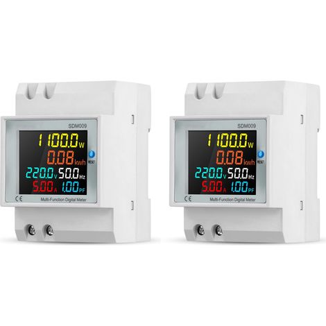 6-in-1-Einphasen-Energiezähler, digitaler Stromzähler mit LCD-Display, AC40–300 V, 100 A, Wechselstrom-kWh-Stromzähler, Din-Schienen-Wattmeter, Voltmeter, Amperemeter(2er-Pack) (1/3)