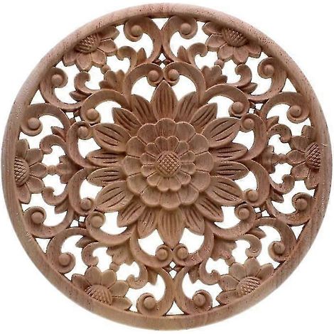 Appliques décoratives rondes en bois sculpté, motif floral, pour meubles et armoires. Moulures en bois non peintes, autocollant décoratif, figurine 15 x 15 x 0,8 cm. (1/5)