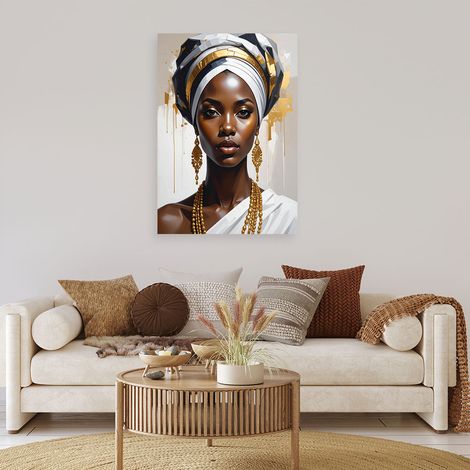 Wandbild Porträt einer Frau mit weiß goldenem Turban 70x100 (1/4)