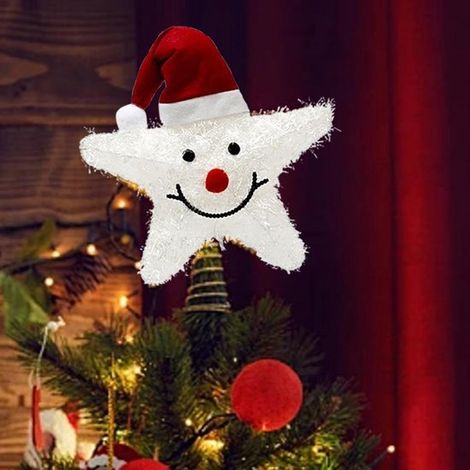 Puntale per albero di Natale a forma di stella, decorazione a stella con timer integrato, 25 x 30 cm, argento. (1/5)