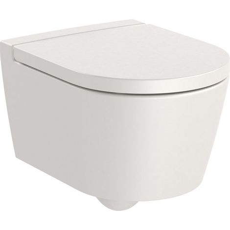 Pack Cuvette compacte suspendue Rimless (sans bride) "Inspira Round" avec abattant frein de chute, déclipsable - Beige (1/4)