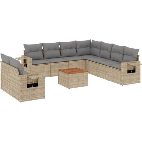 Juego de sofás jardín con cojines beige 10 pzas ratán sintético vidaXL (1/3)