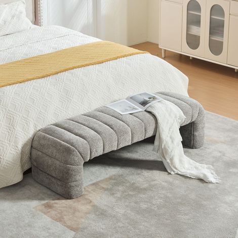 Couchtisch aus Chenille in Grau 160 x 51 x 45 cm HOMAIRE (1/5)