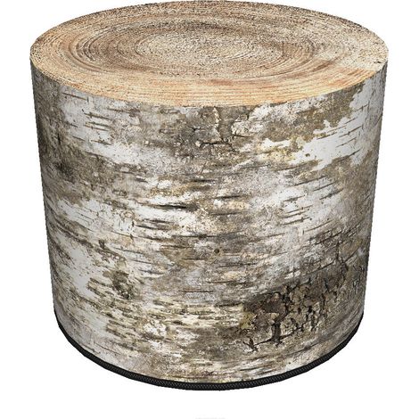 Pouf in velluto, Bertoni, stampa betulla - pouf decorativo rotondo, per soggiorno, cilindro 40 cm, elegante, cerniera (1/5)