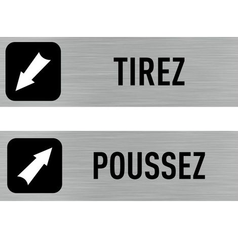 Lot de 2 Pictogrammes de porte Poussez/Tirez (Q0436).- Adhésif aspect aluminium brossé - (1/5)