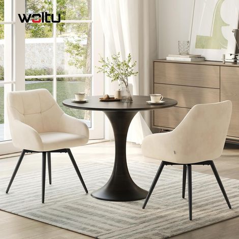 WOLTU Sillas giratorias (juego de 2), sillas de comedor modernas de terciopelo, sillas ergonómicas de cocina con patas de metal para salón, beige (1/5)