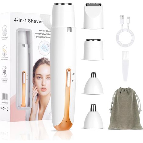 Women's Electric Shaver, 4 in 1 Rechargeable Painless Shaver, Women's Trimmer, Nose Hair Trimmer, Cordless Shaver for Face, Arms, Legs, Armpits, Bikini (1/5)