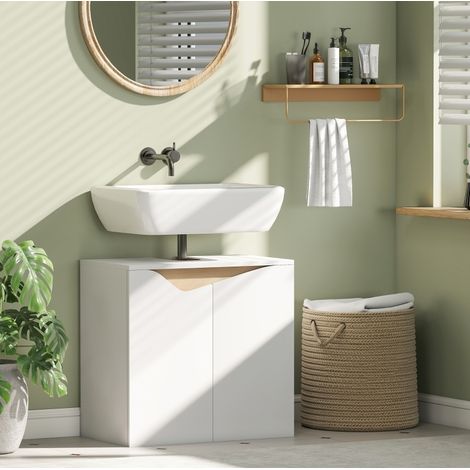 Weißer Waschtischunterschrank 60 x 35 x 57,9 cm mit Soft-Close-Türen OKMYHOME (1/5)
