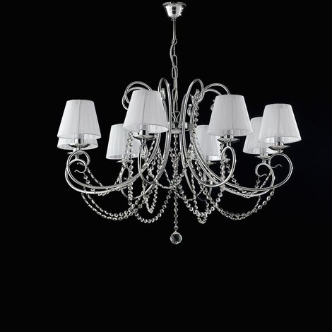 Lampadario in ferro cromato 8 luci con paralumi H.58 - MAX 118 - Ø78