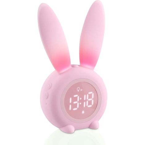 Kinderwecker, niedlicher Hasenwecker mit Lichtfunktion, Nachttischlampe mit Schlummerfunktion, automatischer Zeit-/Datums-/Temperaturanzeige, Nachtlicht, ideales Mitbringsel für Kinderpartys, Mädchen  (1/5)