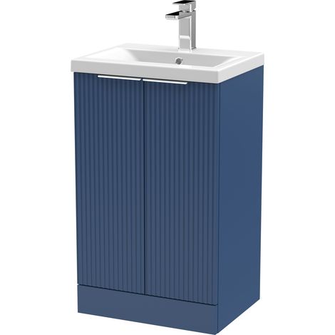 Contemporary Satin Blue Fluted Floor Standing Vanity Unit with Ceramic Basin, 500mm, 2 Door (1/5)