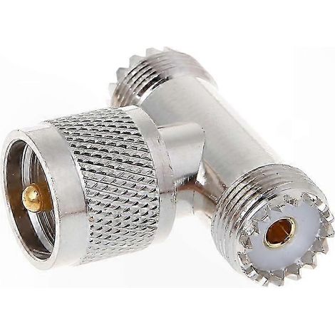 Connecteur RF en T UHF mâle PL259 vers 2 femelles SO239, triple répartiteur coaxial 3 voies, adaptable, pour antennes et équipements radio. (1/4)