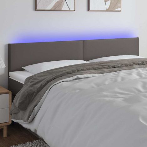 Tête de lit LED gris en similicuir réglable 160 x 5 x 78/88 cm avec 2 bandes LED - PANGIVO (1/5)