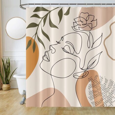 Sollbry Rideau Douche Visage Abstrait, Rideaux Douche Noir Lignes Minimaliste Rideau de Baignoire Anti Moisissure Imperméable Tissu Polyester Lavable Rideau Salle de Bain 180Lx180Hcm (1/5)