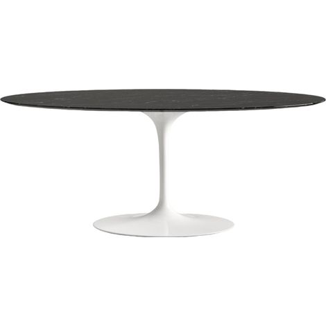Table ovale TULIPE plateau en marbre - Collection Blanc brillant 180 cm Marbre noir Marquinia-Plateau Marbre noir Marquinia-Largeur 180 cm-Piètement Blanc brillant (1/5)