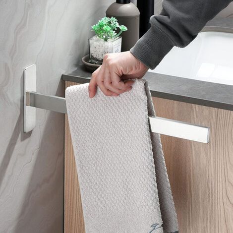 No-Drilling Silver Towel Bar, 304 Stainless Steel Wall Mounted Towel Rack, Kitchen Towel Rack, Bathroom Towel Rack (1/4)