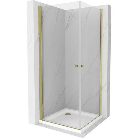 Mexen Pretoria Duo cabine de douche pivotante 90 x 90 cm, transparent, or + receveur Flat - 852-090-090-50-02-4010G (1/5)