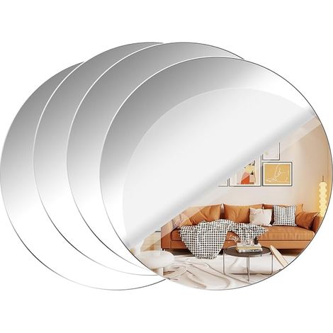 4 Pièces Rond Miroir Mural Adhésif pour Salon Decoratif Acrylique (1/4)