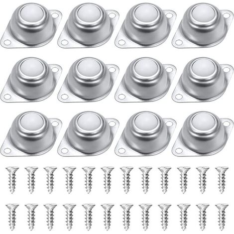 Kugelgelagerte Rollen für Möbel, 12er-Set, Kugellager-Transfer, Nylon- und Edelstahlkugelrollen, mit 24 Schrauben, für Gepäckwagen, Möbel, Rollstühle.
