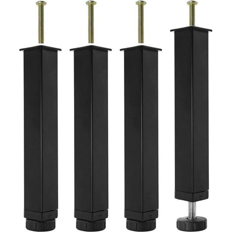 Lot de 4 pieds de lit en métal – Hauteur réglable 25-27 cm – Acier laminé à froid – Installation sans perçage – Design moderne noir (1/5)