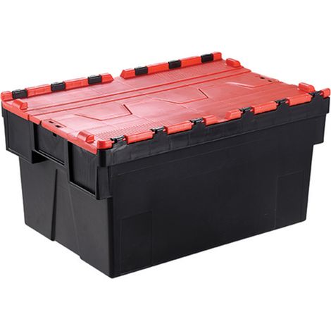 Bac avec couvercle intégré Rouge Double rabat 56L, 600mm x 400mm x 310mm ( Prix pour 1 )