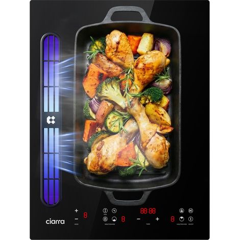 Ciarra – Plaque induction avec hotte intégrée 39cm – 2 foyers – 9 niveaux de puissance – Débit 500m³/h – Fonction boost – SKU CBBEH392BF