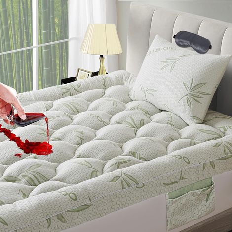 Bamboo Mattress Topper Full Cooling 200 x 200 cm Breathable Extra Fluffy Thick Fitted 8-21 Inch Bed Size Pillow Mattress Topper Ultra Soft (1/5)