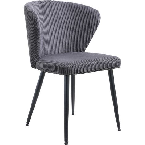 Chaise de salle à manger TORONTO – Velours côtelé gris – Pieds en métal noir – Style design