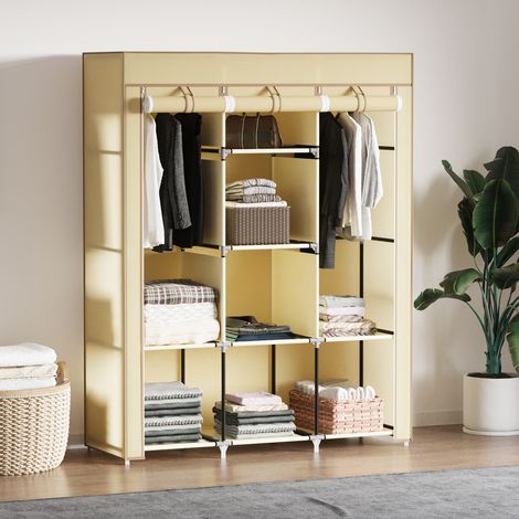 Armadio in tessuto con 8 ripiani e 2 appendiabiti, 125 x 43 x 162,5 cm, beige HAVRYA (1/5)