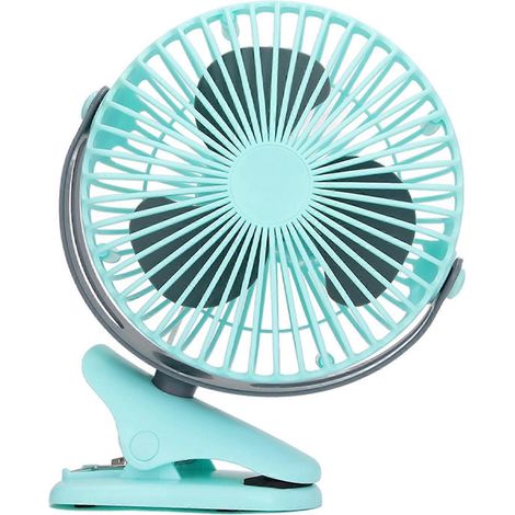 Tragbarer USB-Ventilator mit verstellbarem Winkel und Clip für Zuhause, Auto, Studentenwohnheim, Kinderwagen, Reisen und Camping (Blau)