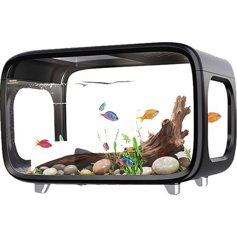 Aquarium pour aquarium, bassin pour aquarium paysager, espace de vie en acrylique avec une ouverture d'alimentation en haut pour animaux aquatiques, tortues et plantes aquatiques, noir