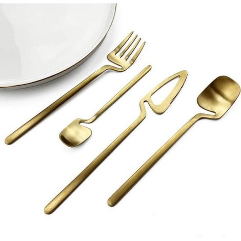 Couverts Suspendus - Ensemble 4 Pièces Acier Inoxydable - Pour Dîner et Réception - 1 Couteau 1 Fourchette 1 Cuillère à Soupe 1 Cuillère à Café (1/4)